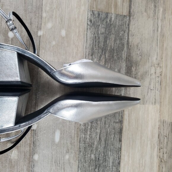 Steve Madden Courtnie Womens Pumps Sz 7 M Block Heel Silver Leather Slingback - Picture 10 of 12